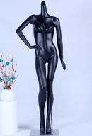 Manekiny wystawowe - X+3 manekin stojący czarny matowy lakierowany wysokiej jakości bez głowy z metalową płytką kobieta kobieta - miniaturka - grafika 1