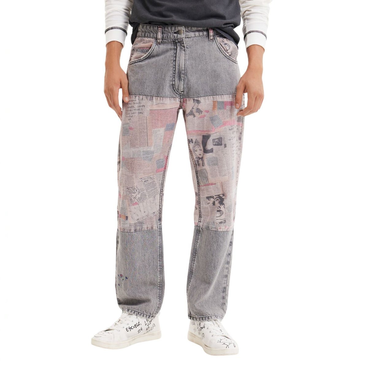 Spodnie męskie Desigual 1 jeansowe szare z nadrukiem-W30