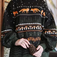 Swetry damskie - TEMU Elegancki Sweter Damski na Zimę z Nadrukiem Liska i Leśnych Zwierząt - Długie Rękawy, Okrągły Kołnierz w Kolorach - miniaturka - grafika 1