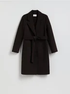 Płaszcze damskie - Reserved - Płaszcz z wiązanym paskiem - ciemnobrązowy - miniaturka - grafika 1