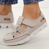 Półbuty damskie - Szare przewiewne skórzane półbuty damskie Sergio Leone sp004 - miniaturka - grafika 1