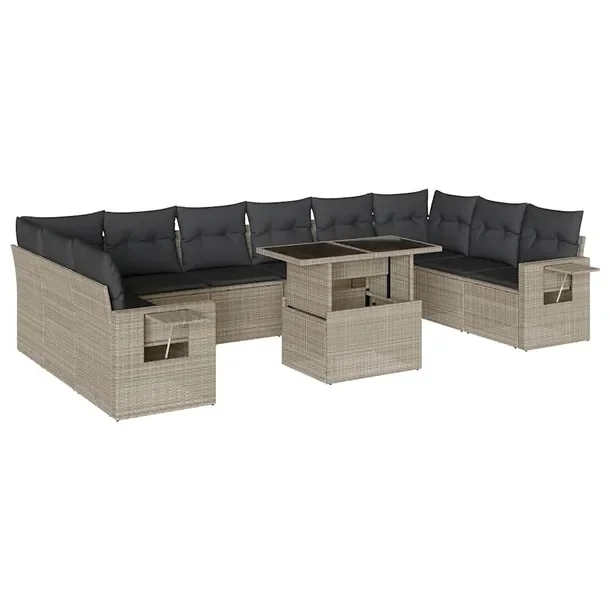 Zestaw mebli ogrodowych jasnoszary z poduszkami, rattan PE, 62x62x69 cm