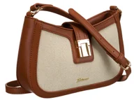 Torebki damskie - Brązowo - beżowa listonoszka damska ze skóry ekologicznej i płótna canvas PETERSON mała torebka na ramię kieszonki na drobiazgi długi regulowany pasek - miniaturka - grafika 1