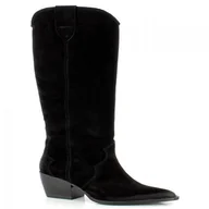 Kozaki damskie - Czarne zamszowe kowbojki na obcasie CARINII - Carinii - miniaturka - grafika 1