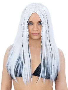 Smiffys Peruka Christina z lat 90., fantazyjna sukienka dla dorosłych, długa biała peruka z czarnymi plecionymi pasemkami, idealna na imprezy kostiumowe gwiazdy popu, imprezy Y2K, imprezy tematyczne z - Sukienki - miniaturka - grafika 1