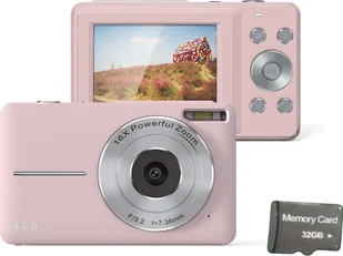 INF Aparat cyfrowy 44 MP/1080 P/16X z zoomem cyfrowym/światłem wypełniającym/kartą 32 GB Różowy - Aparaty Cyfrowe - miniaturka - grafika 1