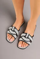 Klapki i japonki damskie - Czarno-Białe Klapki z Geometryczną Cholewką Silanisse - miniaturka - grafika 1