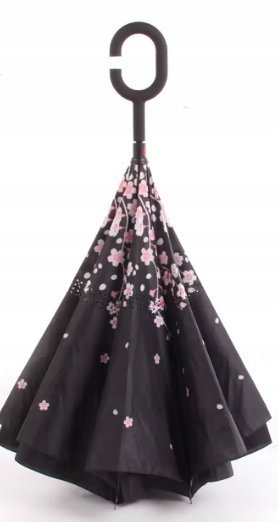 Parasol Damski ze Wzorem Kwiatowym Czarny Jgd