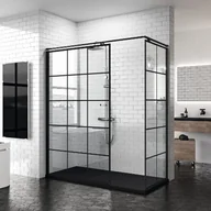 Kabiny prysznicowe - Novellini Kuadra H Squares Kabina prysznicowa walk-in 137-140x200 cm szkło przezroczyste kwadraty, profile czarne matowe KUADH140-81H - miniaturka - grafika 1