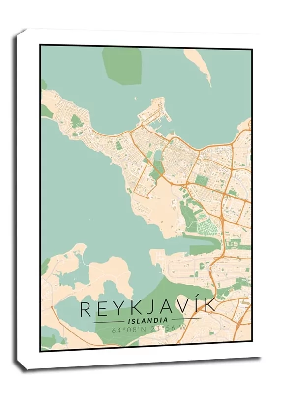 Reykjavik mapa kolorowa - obraz na płótnie Wymiar do wyboru: 60x80 cm