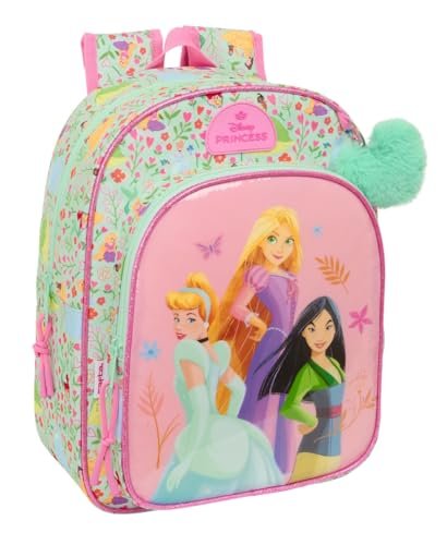 PRINCESAS DISNEY BLOOM - plecak dziecięcy, dostosowany do samochodu, łatwe czyszczenie, idealny dla dzieci w różnym wieku, wygodny i wszechstronny, jakość i wytrzymałość, 26 x 11 x 34 cm, Zielony