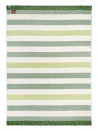 Koce - Koc bawełniano-akrylowy 150x200 zielony butelkowy biały w pasy zygzaki - miniaturka - grafika 1