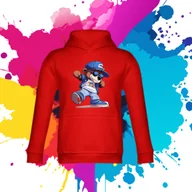 Bluzy dla dziewczynek - Bluza dziecięca typu kangurka z kapturem w kolorze czerwonym z nadrukiem miś Skejtuś 6 lat - miniaturka - grafika 1