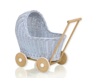 Wiklinowy wózek dla lalek pchacz - niebieski - Wózki dla lalek - miniaturka - grafika 1