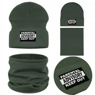 Czapki damskie - KOMPLET DZIECIĘCY JESIENNY ZIELONY CZAPKA WYWIJANA + KOMIN BAWEŁNA 48-52 - miniaturka - grafika 1