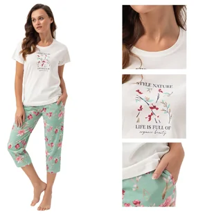 Piżama damska LUNA kod 641 kremowa pistacjowa w kwiaty M - Piżamy damskie Piżama damska LUNA kod 641 kremowa pistacjowa w kwiaty M - Piżamy damskie - miniaturka - grafika 1