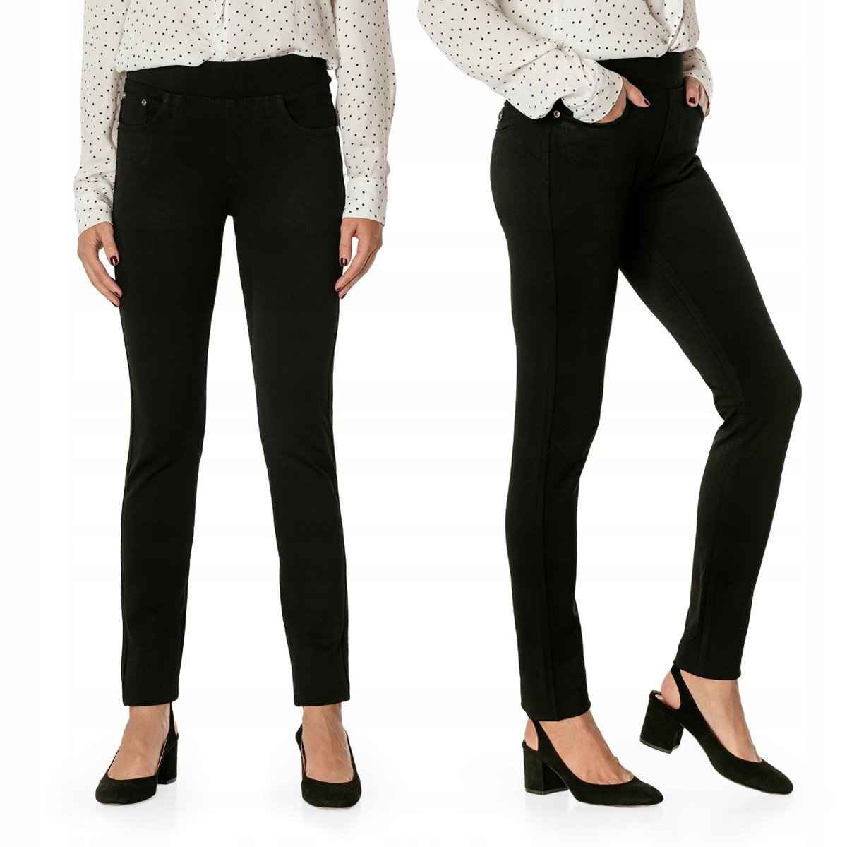 Czarne Spodnie Rurki Damskie Bawełniane BG05 W32