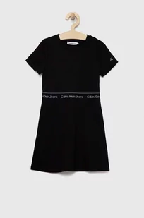 Calvin Klein Jeans sukienka dziecięca kolor czarny midi prosta - Sukienki i spódniczki dla dziewczynek - miniaturka - grafika 1