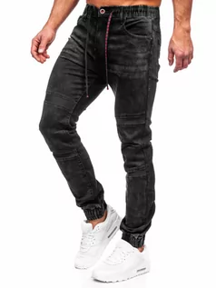 Spodnie męskie - Czarne spodnie jeansowe joggery męskie Denley TF260 - grafika 1