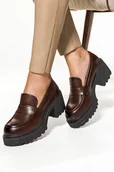 Mokasyny damskie - Brązowe mokasyny damskie na klocku z bieżnikowaną platformą Casu JW24X8-BR-NO - miniaturka - grafika 1