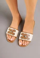 Klapki i japonki damskie - Brązowe Klapki z Metaliczną Ozdobą Ellirian - miniaturka - grafika 1