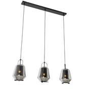 Lampy sufitowe - QAZQA Hanglamp zwart met smoke glas 23 cm langwerpig 3-lichts - Kevin - miniaturka - grafika 1