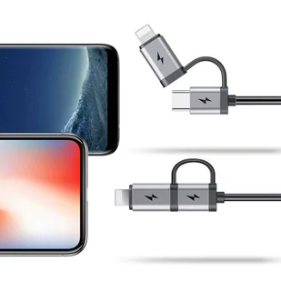 Baseus Enjoy Together ładowarka samochodowa 4.8A z wbudowanym kablem 2w1 Lightning + USB-C 1.2M szary (CCALL-EL0G) - Ładowarki samochodowe - miniaturka - grafika 3