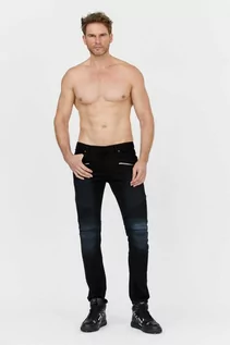 Spodnie męskie - BALMAIN - Czarne jeansy męskie z białym logo - grafika 1