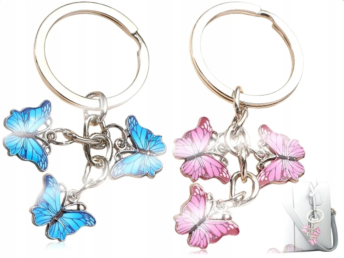 BRELOCZEK 2 SZTUKI FRĘDZLE MOTYL CHARMS WISIOREK OZDOBA TOREBKI KOBIET