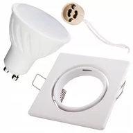 Lampy pozostałe - Zestaw oprawa kwadratowa biała + GU10 6W ciepła + gniazdo przyłączeniowe GU10 - miniaturka - grafika 1