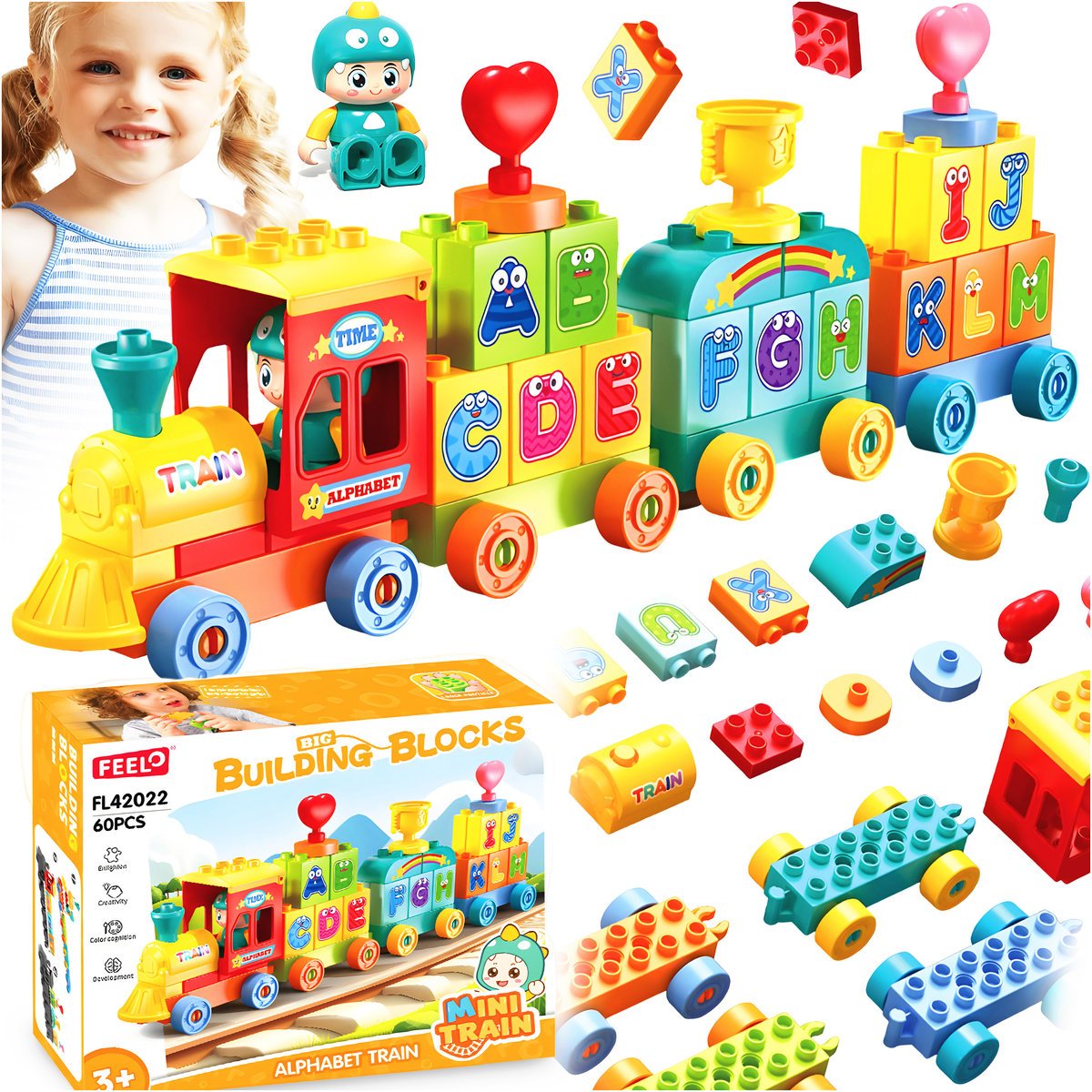 KLOCKI KONSTRUKCYJNE POCIĄG EDUKACYJNY DLA DZIECI KOLEJKA LOKOMOTYWA 60 EL.