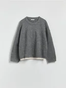 Swetry damskie - Reserved - Sweter z koronkowym wykończeniem - ciemnoszary - miniaturka - grafika 1