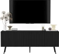 Szafki RTV - Meble Lindner Meble Lindner Komoda RTV Glamour Szafka RTV Glamour Czarna 150 cm Ryflowane fronty Nogi Czarne Metalowe - miniaturka - grafika 1