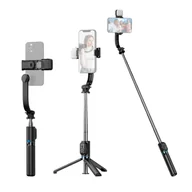 Selfie stick - wielofunkcyjny statyw biurkowy selfie stick 107 cm/42 cale, 7 sekcji, obracany o 360′, z odłączanym klipsem na telefon, odłączanym światłem wypełniającym i pilotem, kompatybilny z systemem Android 4.4/iOS 5.1 do transmisji na żywo/vloga/video/konferencji - miniaturka - grafika 1
