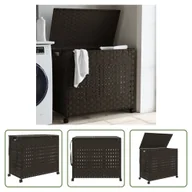 Kosze na bieliznę - The Living Store Kosz na pranie z kółkami Ciemnobrązowy 66x35x60 cm Rattan - miniaturka - grafika 1