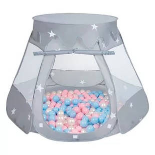 Selonis, namiot zamek z piłeczkami 6cm szary: babyblue-pudrowy róż-perła 105x90cm/100piłek - Namioty i tipi dla dzieci - miniaturka - grafika 1