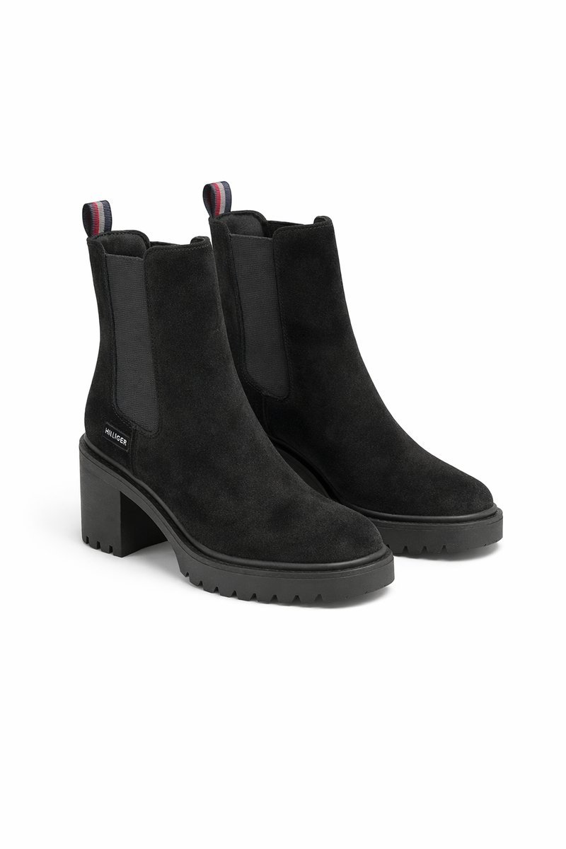 TOMMY HILFIGER CZARNE BOTKI ZE SKÓRY NATURALNEJ Z KLOCKIEM 37 2I3A