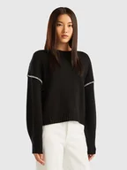 Swetry damskie - Benetton Sweter w kolorze czarnym - miniaturka - grafika 1