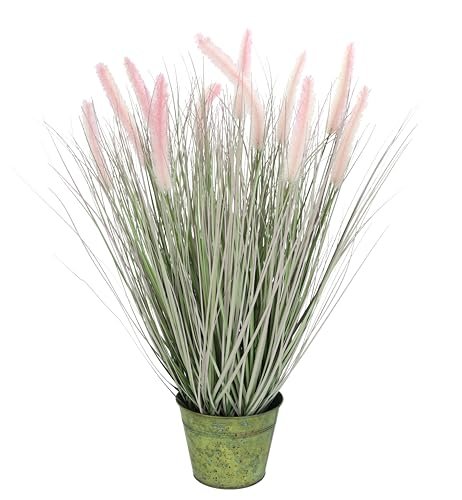 Sztuczna trawa lisi w doniczce cynkowej, sztuczna trawa, trawa ozdobna, trawa dekoracyjna, kępka trawy, trawa solitarska, dekoracja z włosia Panicoideae, słodka trawa Setaria