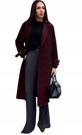 Shein płaszcz damski bordowy klasyczny 38 1BB