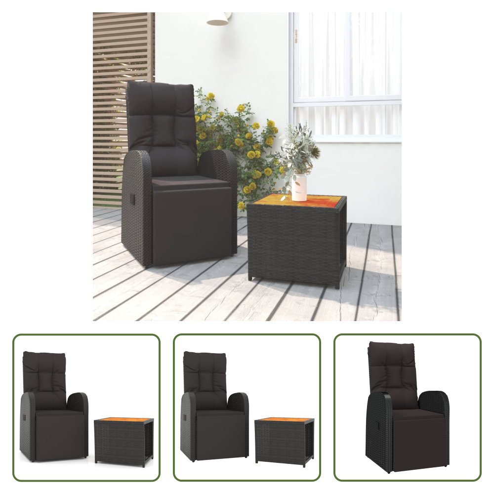 The Living Store 2-częściowy zestaw wypoczynkowy do ogrodu czarny rattan z litego drewna akacjowego