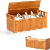 Ławki ogrodowe - Dwuosobowa Ławka Ogrodowa z Drewna z Pojemnikiem o Pojemności 207 l, Odporna na Warunki Atmosferyczne, z Podłokietnikami, 128 cm, do Ogrodu, Podwórko - miniaturka - grafika 1