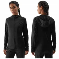 Bluzy damskie - BLUZA damska 4F dresowa sportowa ROZPINANA z kapturem DO BIEGANIA czarna XS - miniaturka - grafika 1