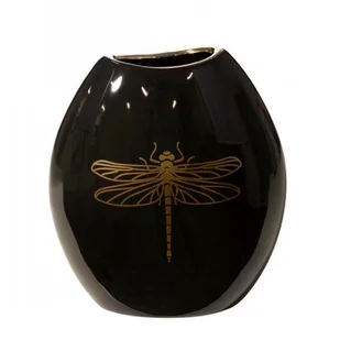 Czarny wazon ceramiczny złoty nadruk ważki 16 cm - Wazony i flakony - miniaturka - grafika 1