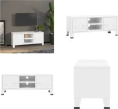 Szafki RTV - vidaXL Szafka pod TV w stylu industrialnym biała 105x35x42 cm metalowa - szafka pod TV - szafki pod TV - stojak pod TV - stolik pod TV - miniaturka - grafika 1