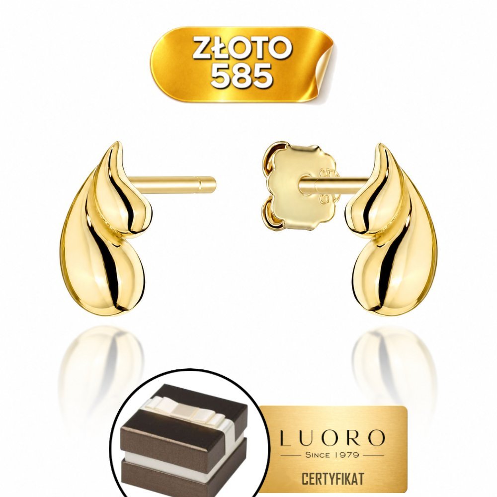 KOLCZYKI ZŁOTE 585 14K ŁEZKI PODWÓJNE SZTYFT ELEGANCKIE PREZENT 0,8 CM