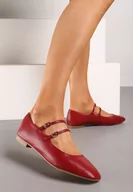 Baleriny - Bordowo-Czerwone Balerinki z Cienkimi Paskami na Sprzączki Lumeria - miniaturka - grafika 1