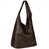 Plecaki worki - Torebka worek skórzana brąz czekolada shopper na ramię - miniaturka - grafika 1
