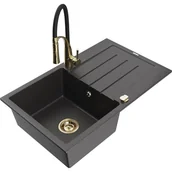 Zlewozmywaki z baterią - Mexen Bruno zlewozmywak granitowy 1-komorowy z ociekaczem i baterią kuchenną Aster, czarny nakrapiany - miniaturka - grafika 1