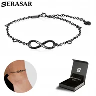 Bransoletki - SERASAR, Bransoletka na kostkę ze srebra próby 925 dla kobiet z powłoką z 18-karatowego prawdziwego złota „Infinity”, regulowana długość, kolor czar.. - miniaturka - grafika 1